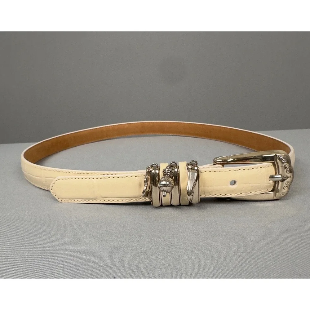 Brighton Belt Womens Golf Charm Cream Croc Embossed Leather Silver Buckle 32